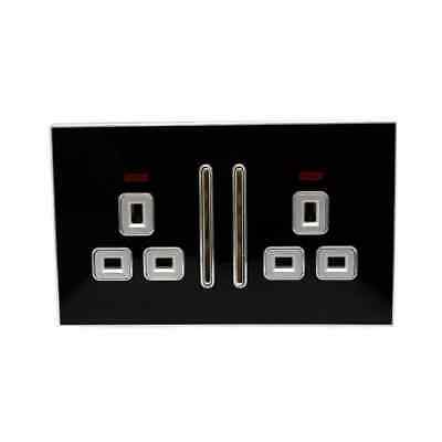 Black Screwless Double Gang Wall Socket with Dual USB Charging Ports