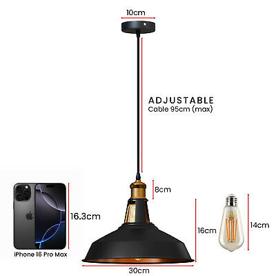 Industrial Black Gold Metal Ceiling Pendant Light Easy Fit Retro Style