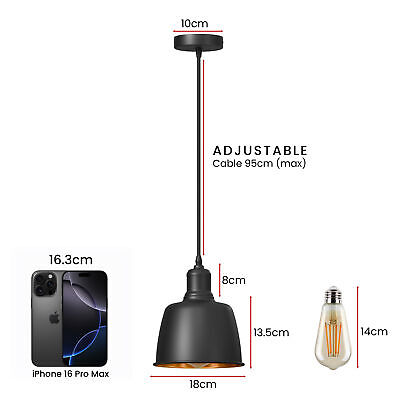Industrial Black Inner Gold Retro Ceiling Pendant Light Fixture Easy Fit Design