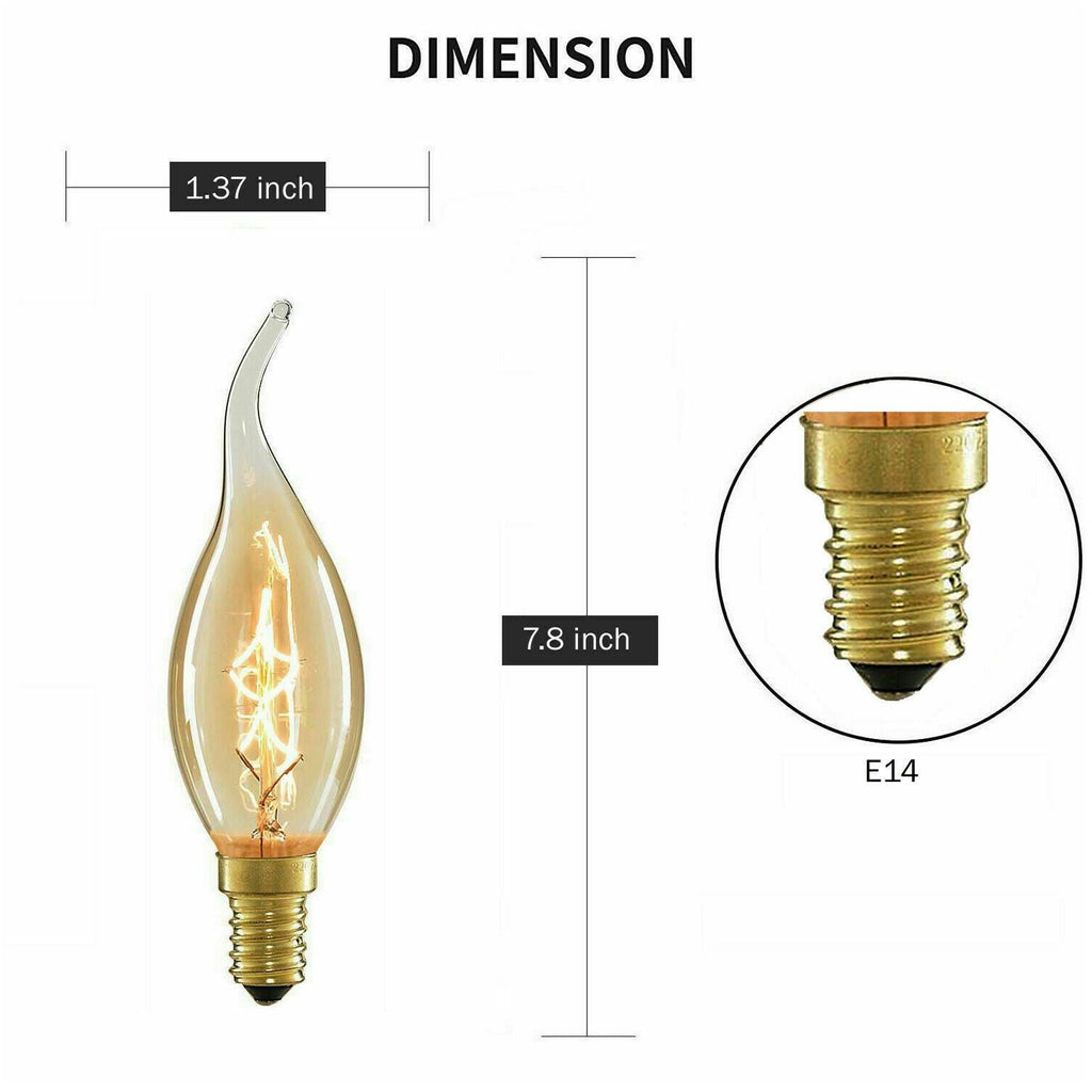Retro Edison C35 Candle Bulb: 60W E14 Dimmable Warm White Filament Lamp