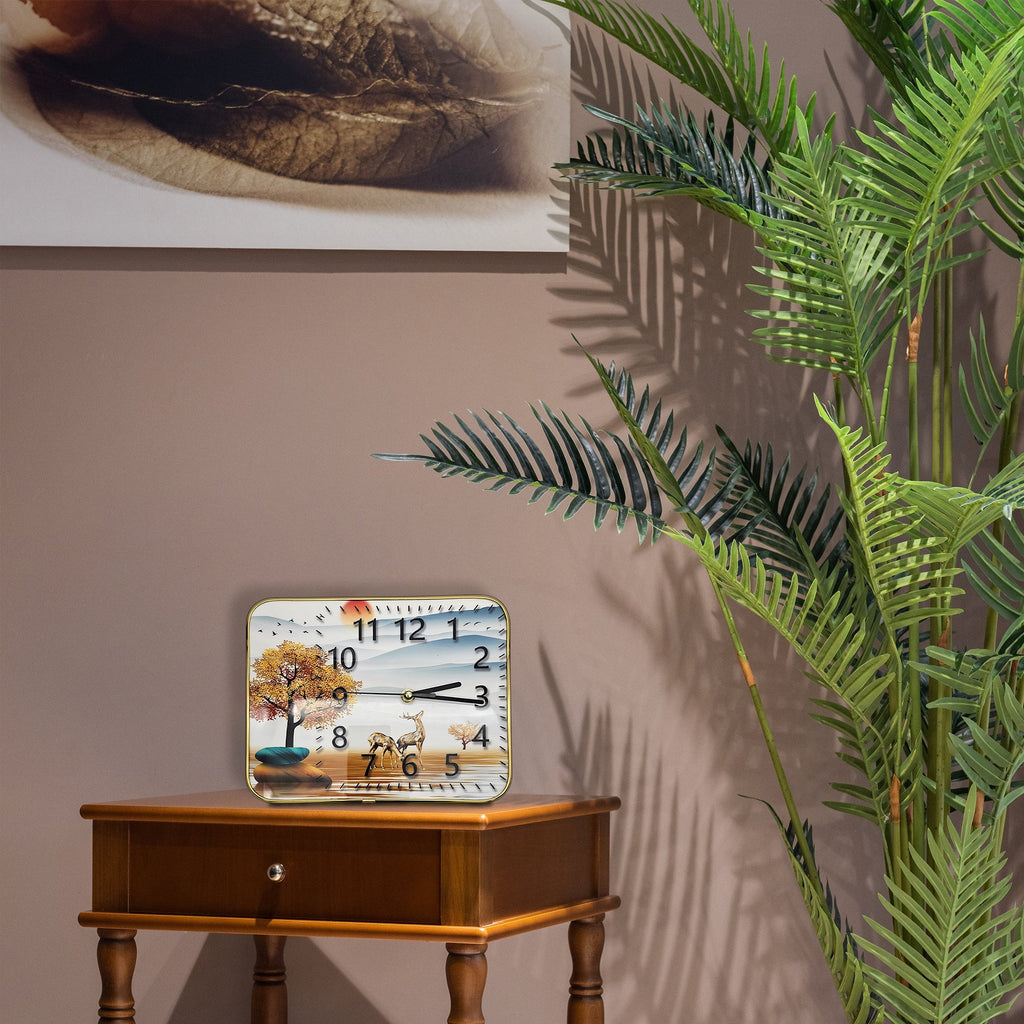 Silent Table Clocks with Deer Vintage Design Painted Metal ~5197