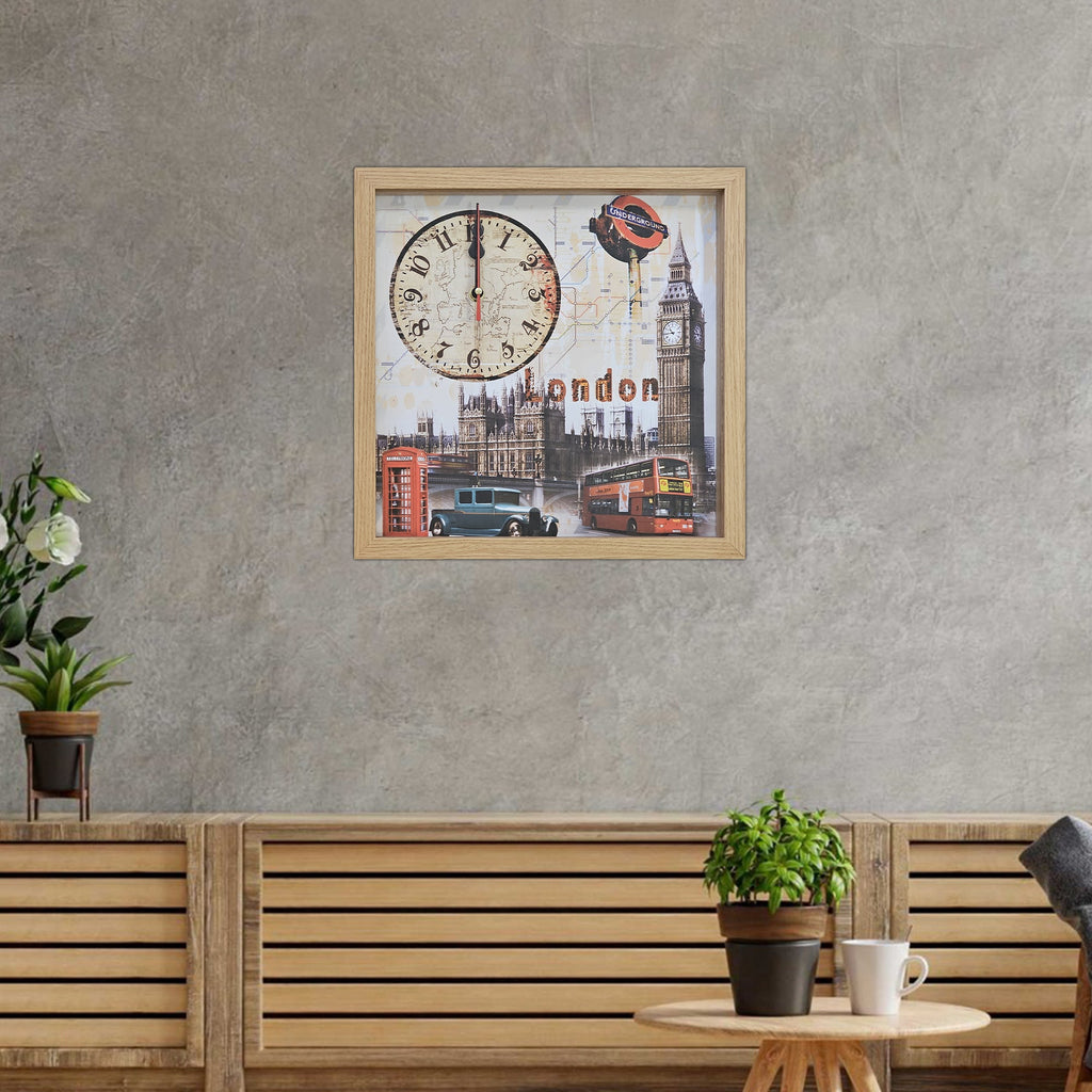London Big Ben Vintage Rectangular Wood Art Painting Wall Clock
