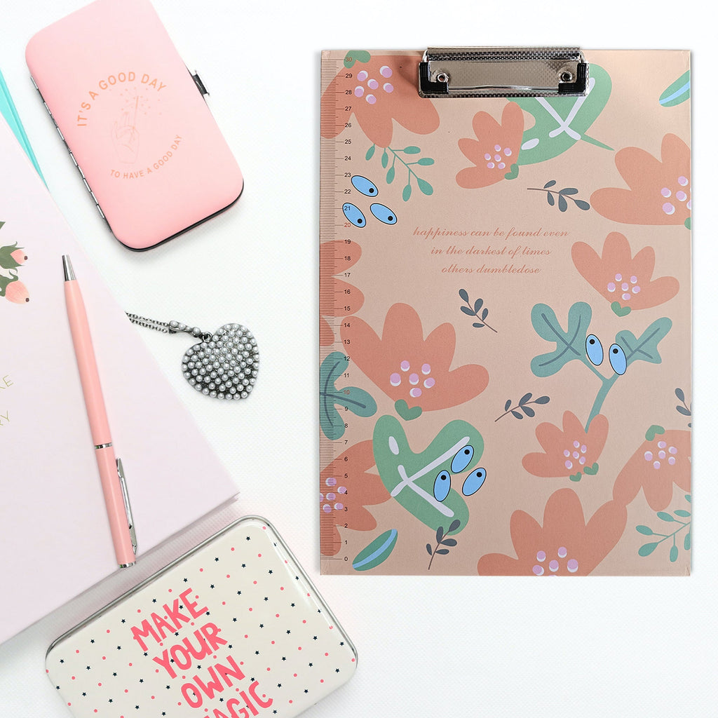 4 Pack A4 Floral Print Clipboards with Ruler Scale Edge