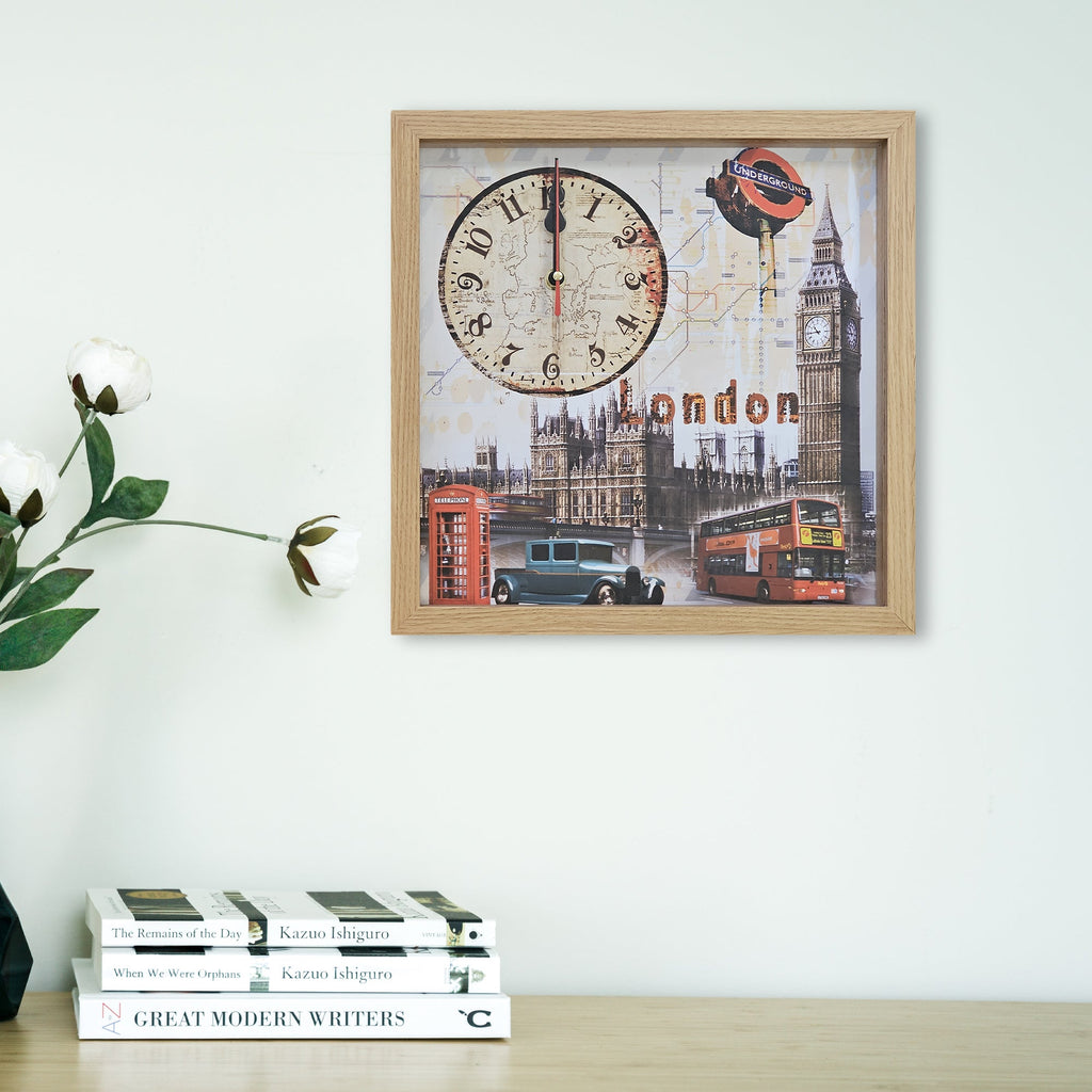 London Big Ben Vintage Rectangular Wood Framed Canvas Wall Clock