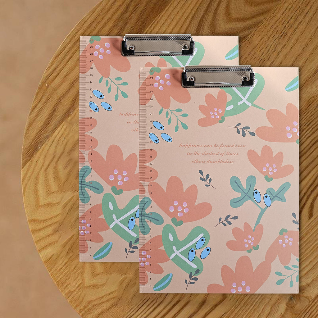 4 Pack A4 Floral Print Clipboards with Ruler Scale Edge