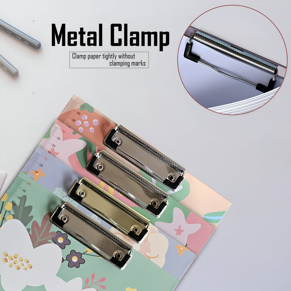 4 Pack A4 Floral Print Clipboards with Ruler Scale Edge
