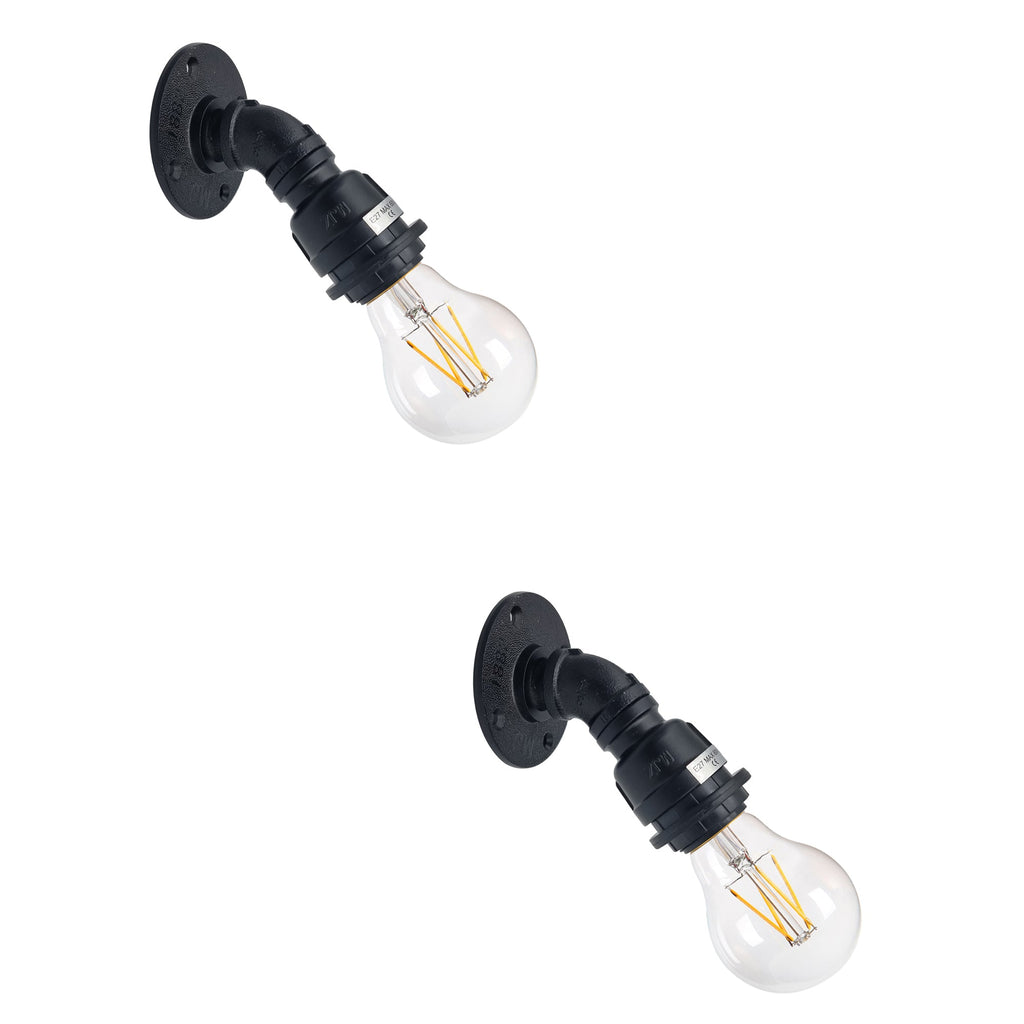 Industrial Water Pipe Wall Lamp Holder E27 Base, Retro Vintage Style Black Metal