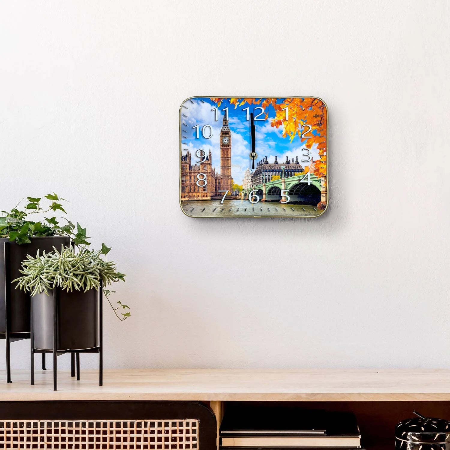 Rectangle Crystal Porcelain London Big Ben Art Battery Wall Clock