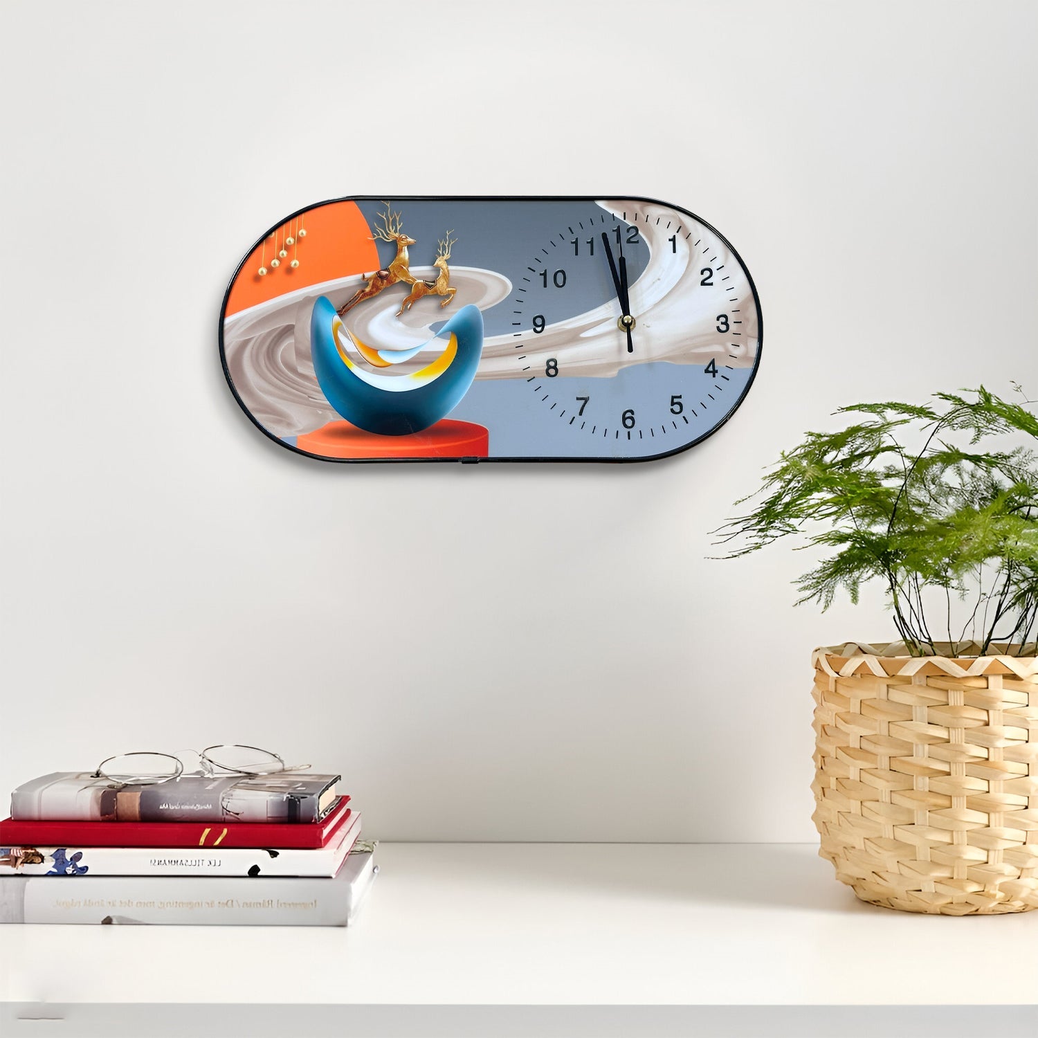 Elegant Oval Crystal Porcelain Wall Clock - Hand-Painted Decorative Artwork Timepiece