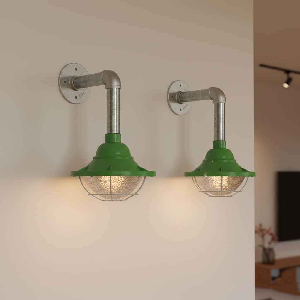 Industrial Galvanized Steel Wall Sconce 2-Pack E27 Conduit Pipe Loft Lighting