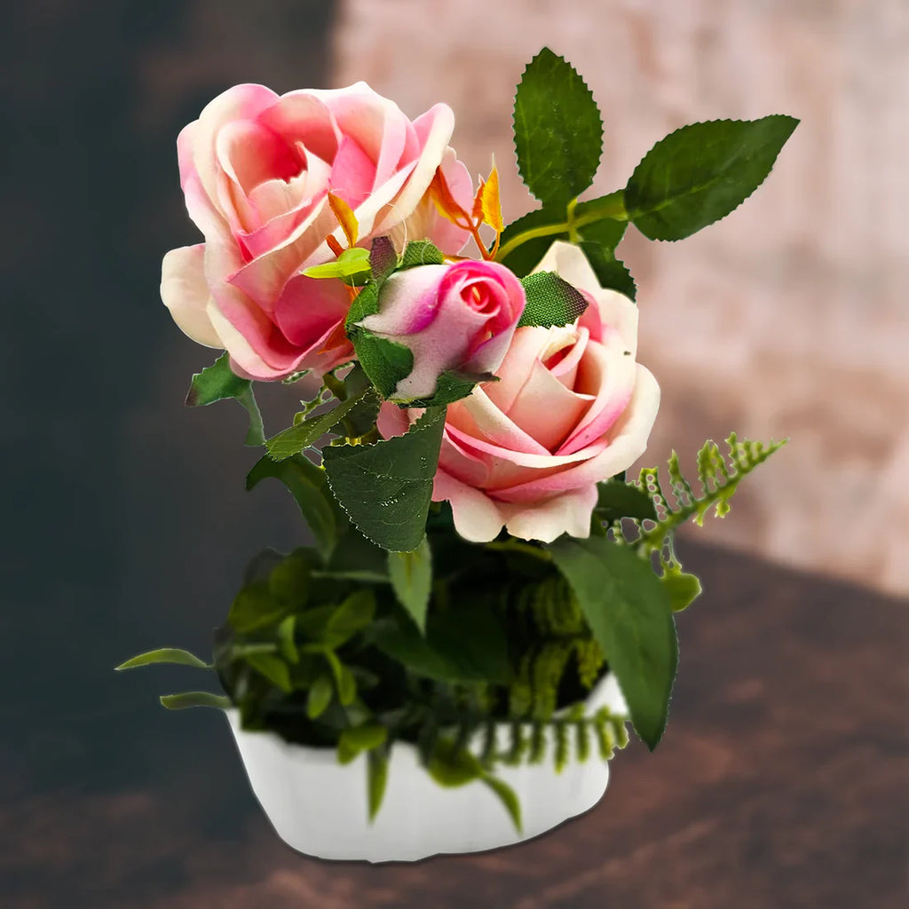 Lifelike Artificial Rose Flower Arrangement with Decorative Vase for Home