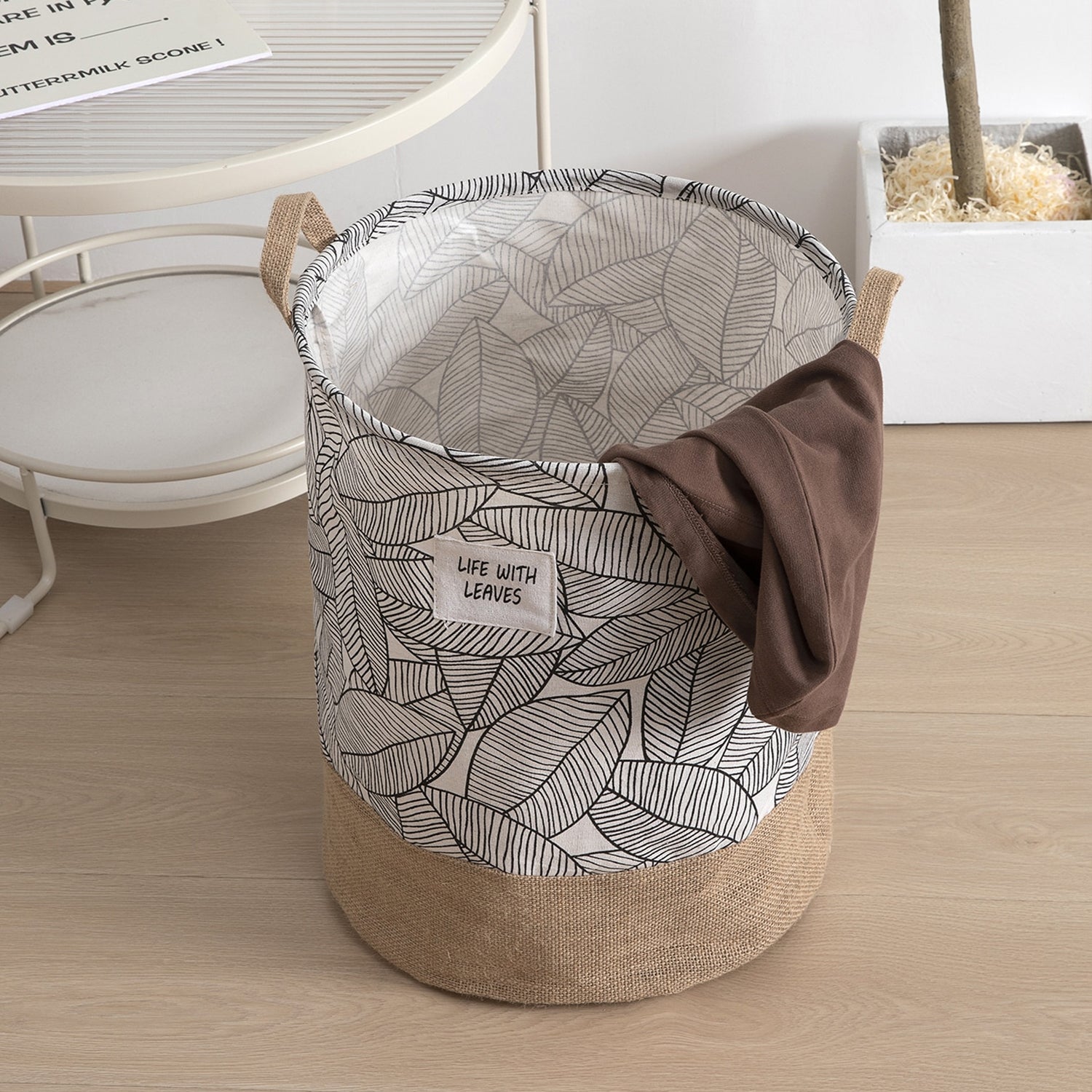 Foldable Leaves Pattern Laundry Basket Organizer - Large Capacity Collapsible Hamper