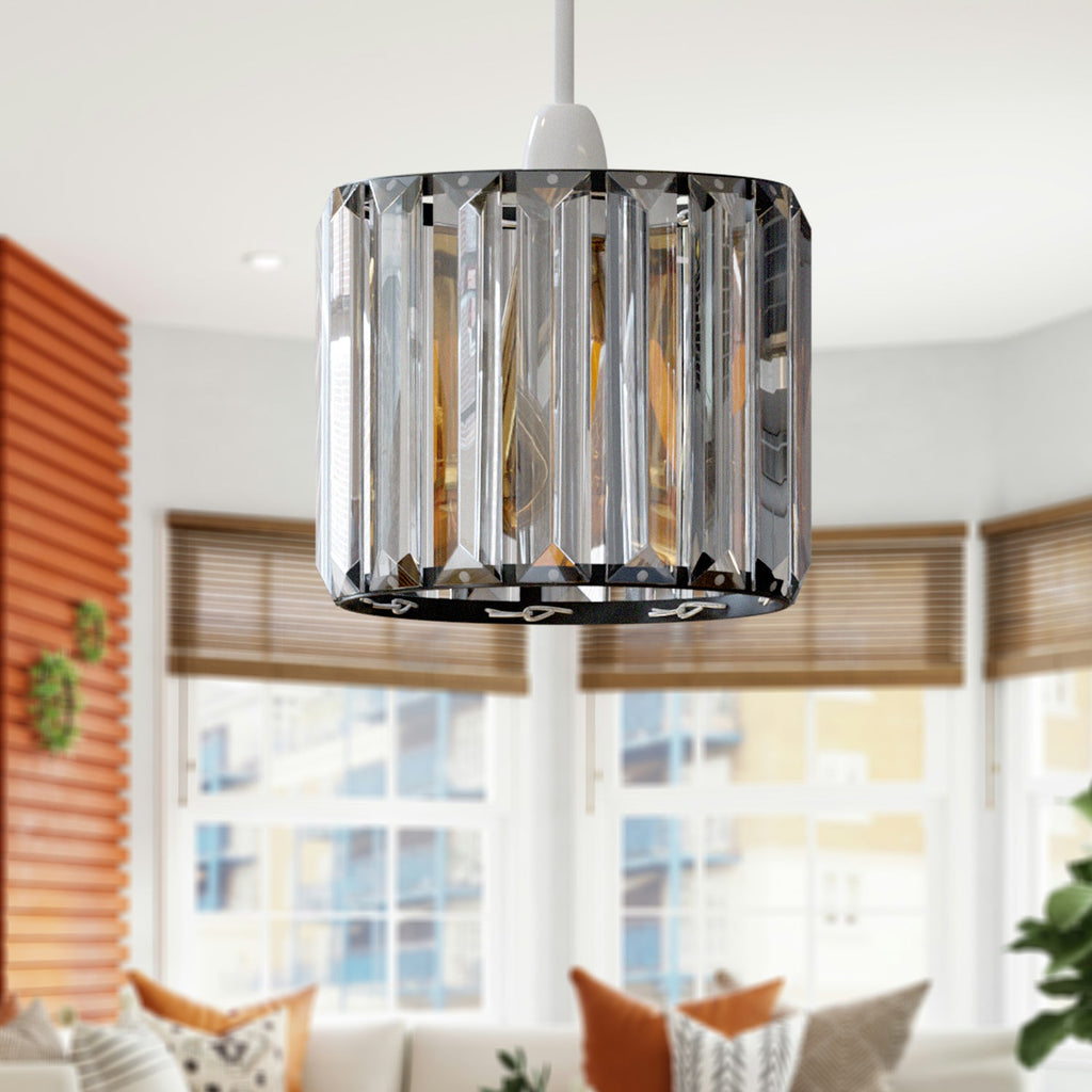 Elegant Crystal Glass Easy Fit Drum Lampshade for Pendant Lights