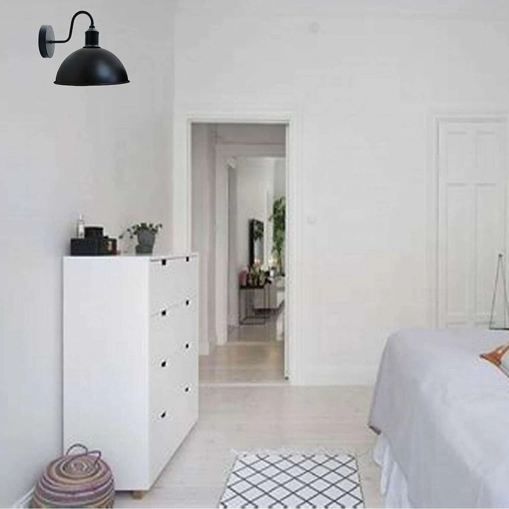 Black Dome-Shaped Metal Industrial Wall Sconce Light Fixture E27 Socket
