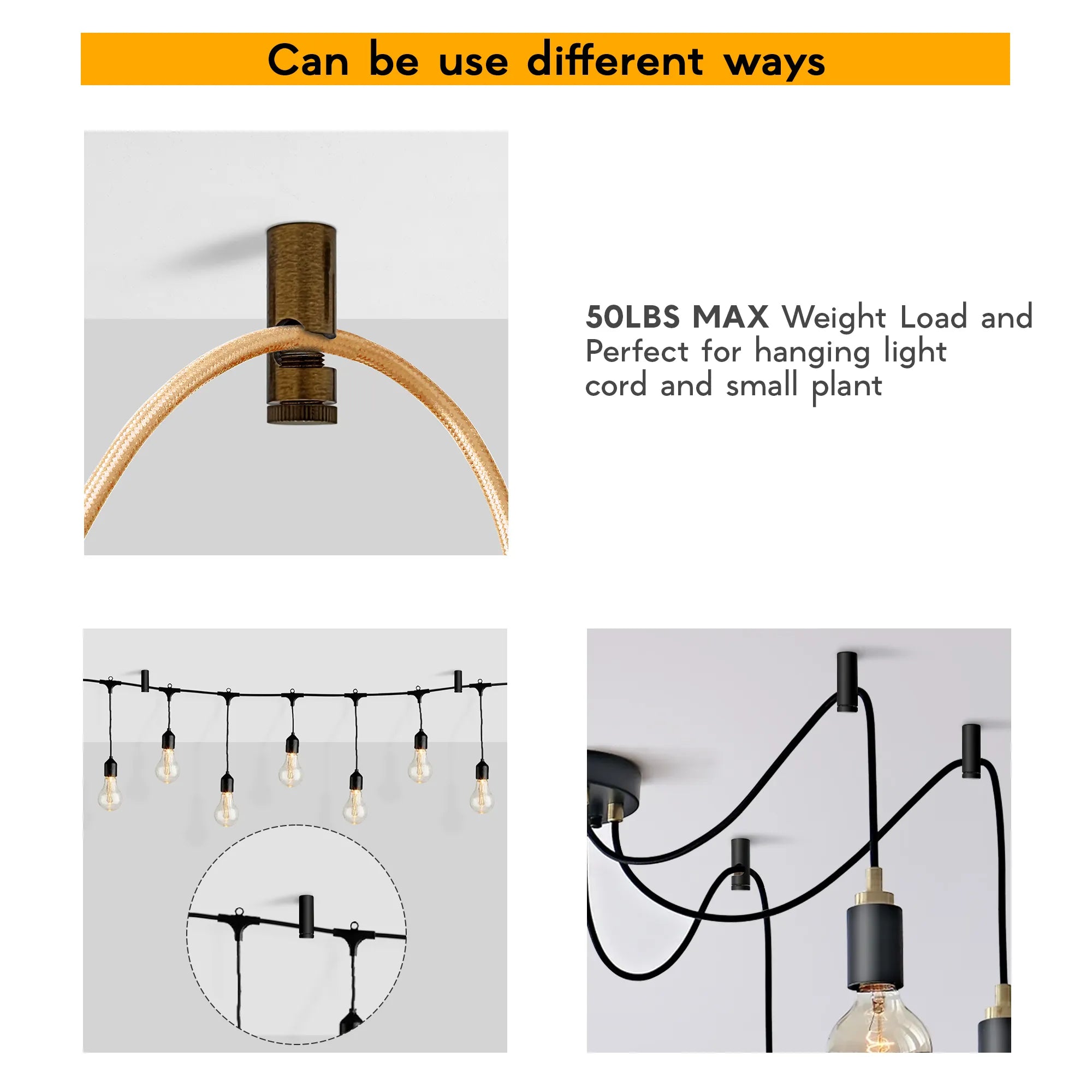 Modern Metal V Ceiling Swag Hook for Pendant Light Cables
