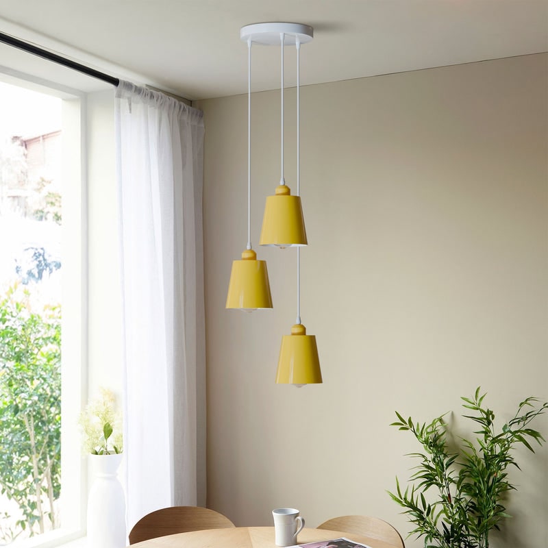 Industrial Adjustable 3-Head Round Metal Pendant Light, E27 Base Compatible