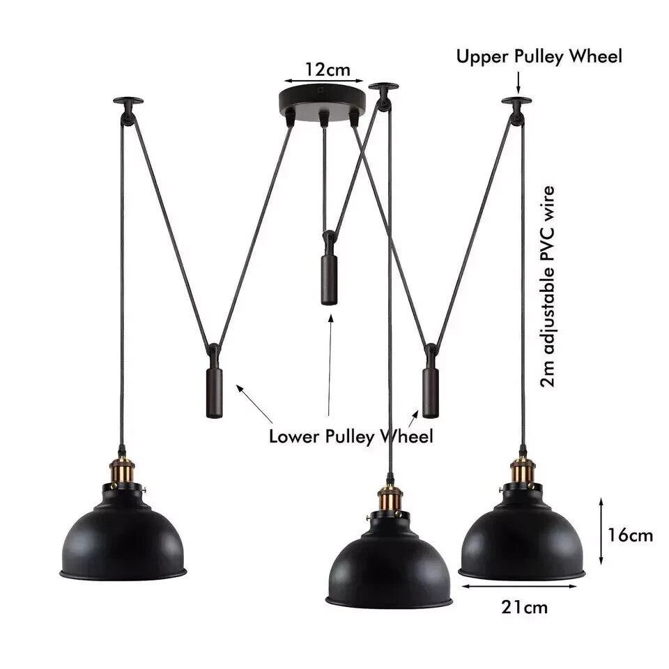 Vintage Industrial 3-Light Pendant | Metal & Gold Inner 21cm Shade ~6375