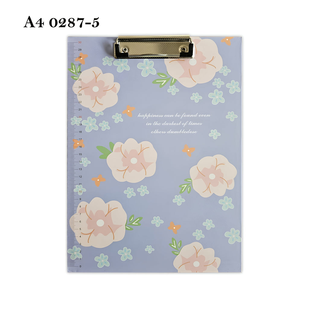 4 Pack A4 Floral Print Clipboards with Ruler Scale Edge