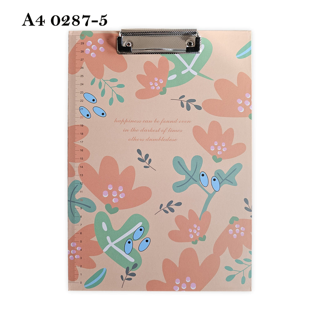 4-Pack A4 Cute Floral Print Clipboard with Metal Clip and Ruler Edge