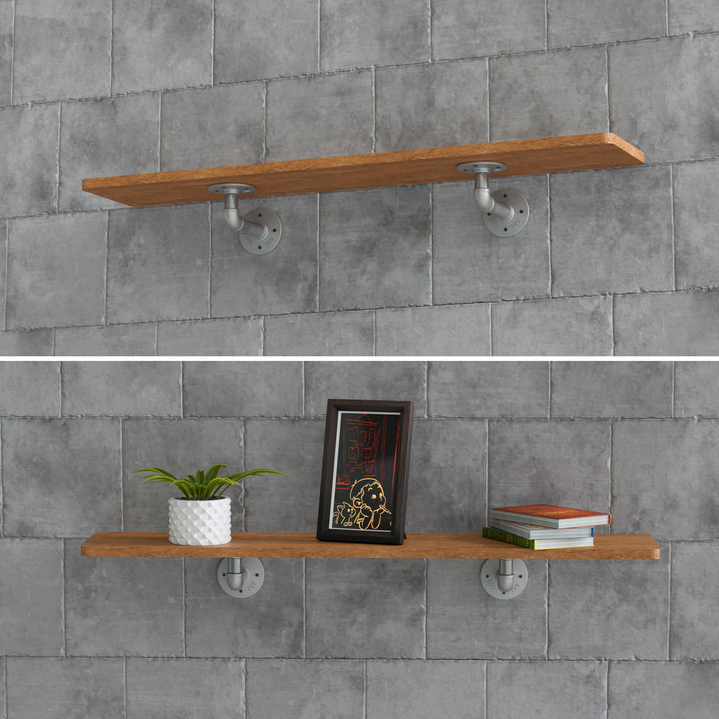 Industrial Pipe Shelf Brackets Rustic Floating Shelves DIY Wall Mount ~6055
