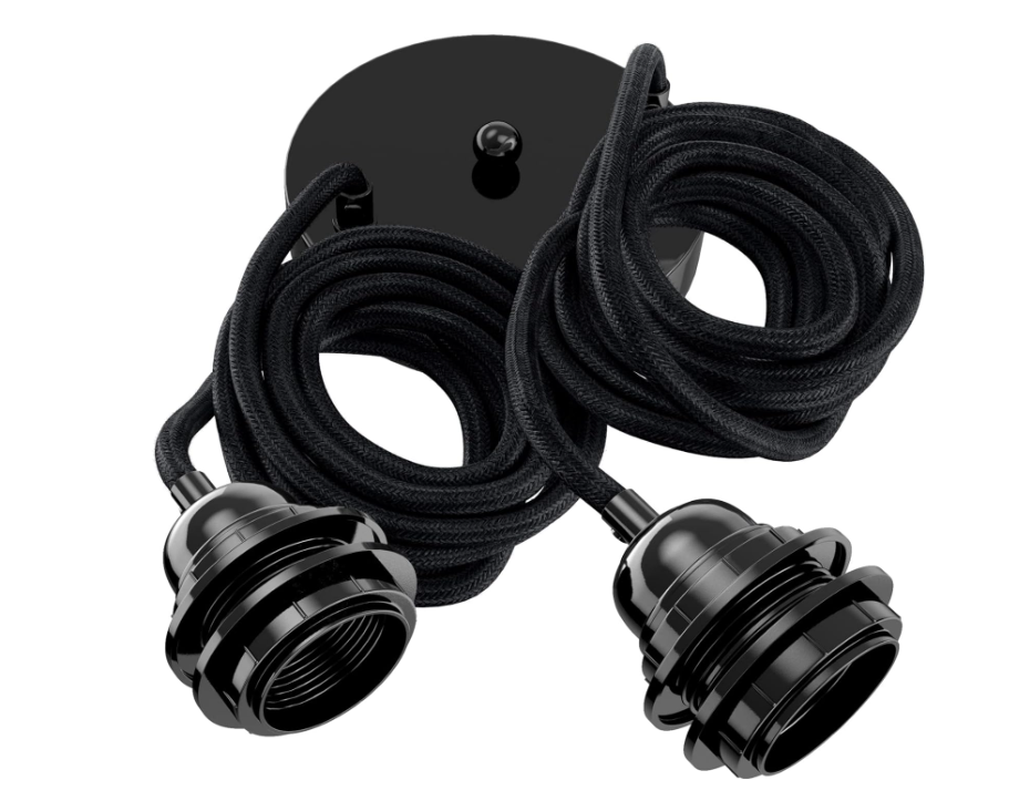 Black Dual Fabric Cable E27 Pendant Light Kit with Ceiling Rose