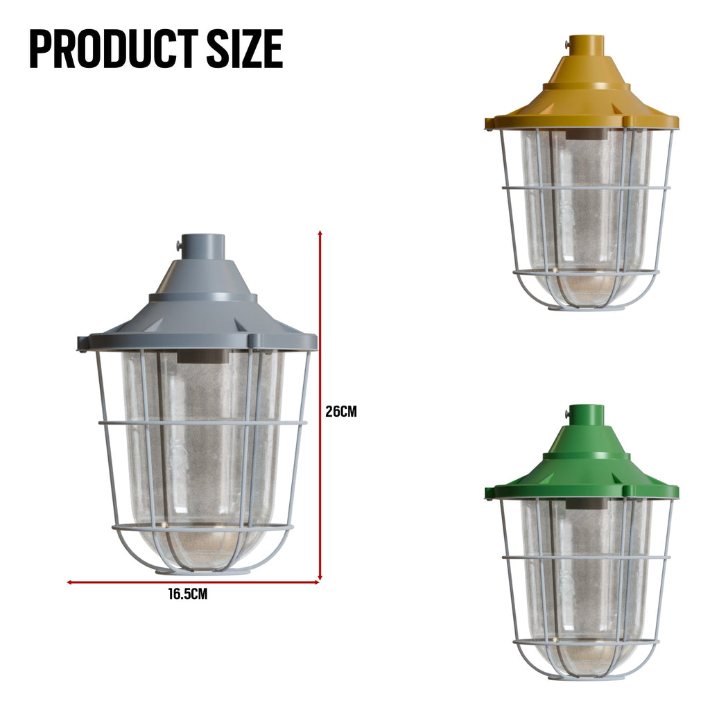 Durable Industrial Caged Conduit Fisherman Wall Lantern with Tempered Glass Shade
