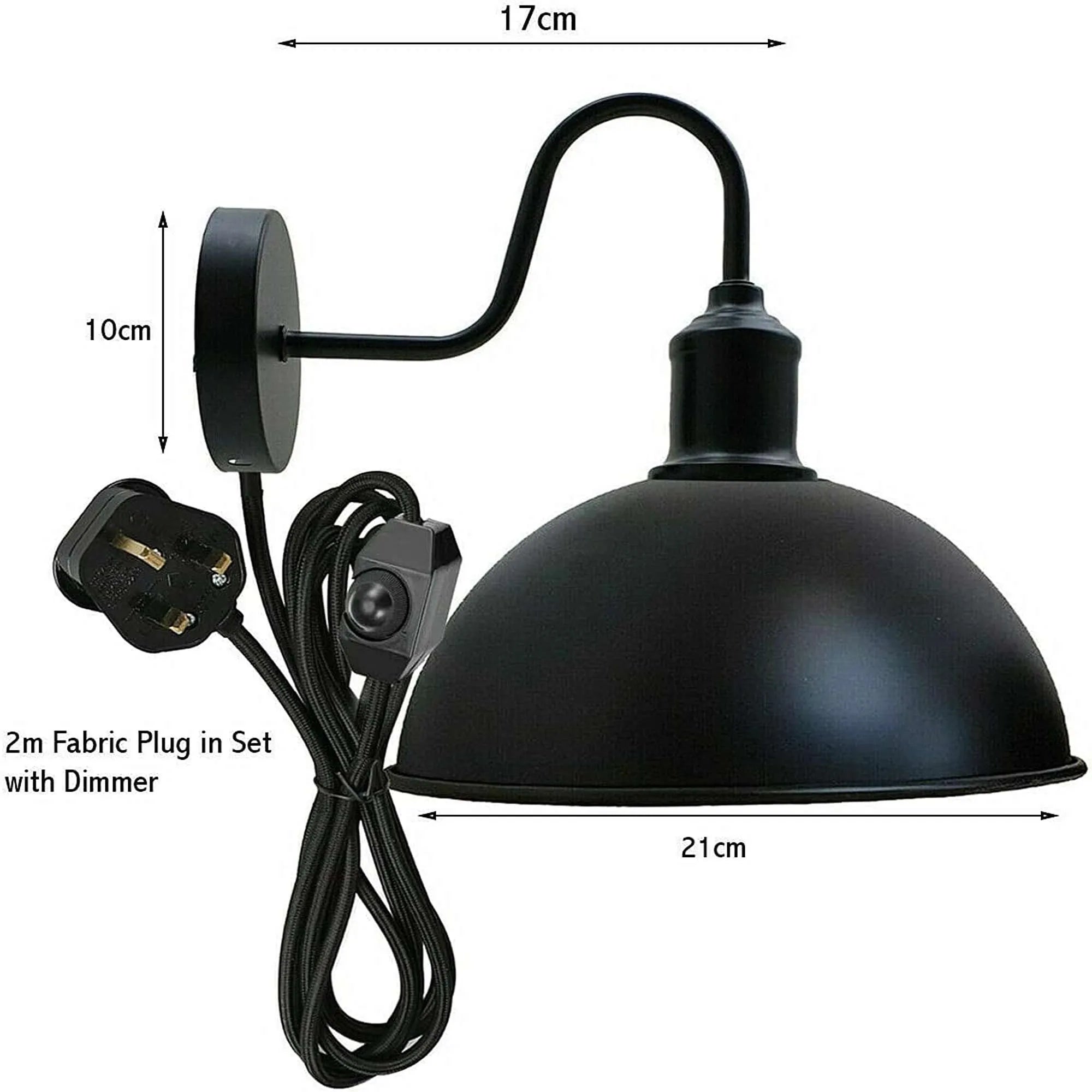 Black Dome-Shaped Metal Industrial Wall Sconce Light Fixture E27 Socket