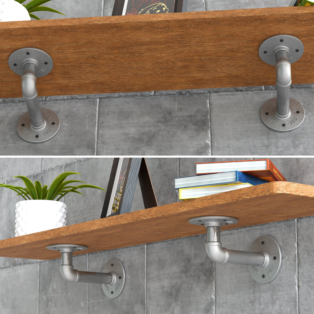 Industrial Pipe Shelf Brackets Rustic Floating Shelves DIY Wall Mount ~6055