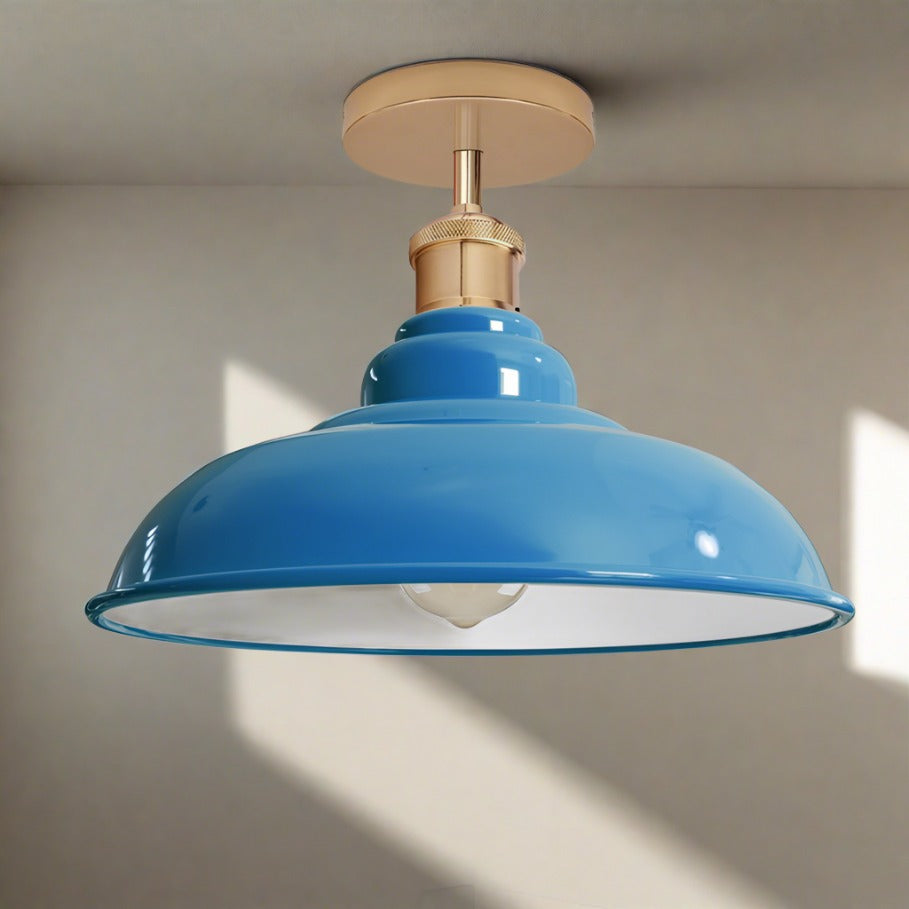 Chic Industrial Vintage Retro Cyan Blue Glossy Flush Mount Ceiling Light E27