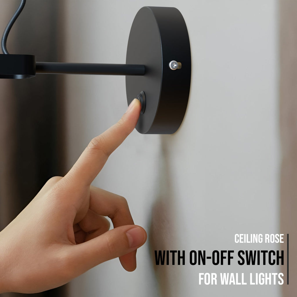 Single Point Drop Metal Ceiling Rose with Integrated Switch for Wall Lights