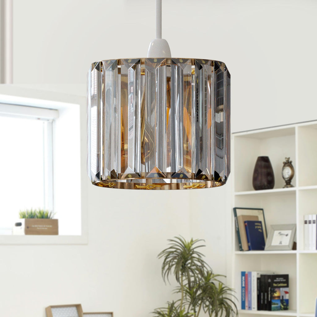 Elegant Crystal Glass Easy Fit Drum Lampshade for Pendant Lights