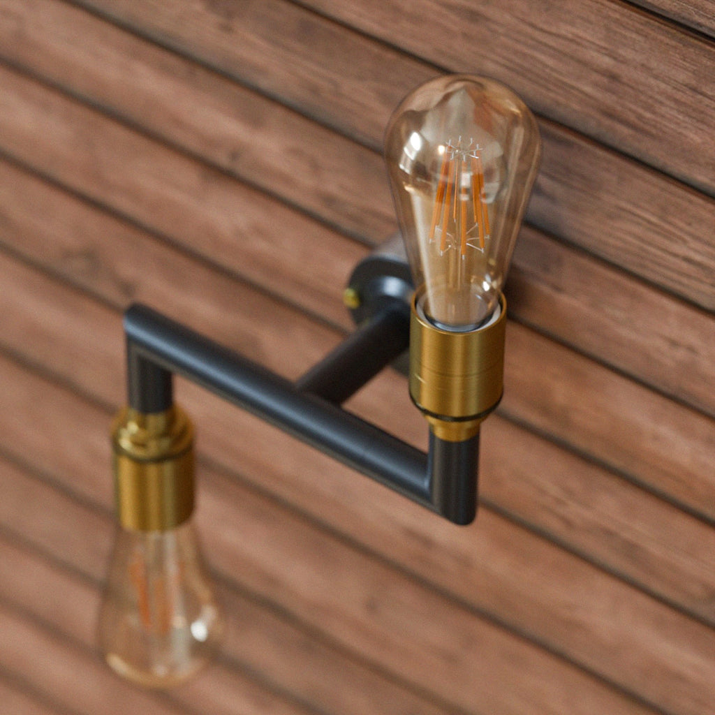 Industrial Conduit Pipe 2-Way Wall Lamp Kit with E27 Sockets, Black Finish