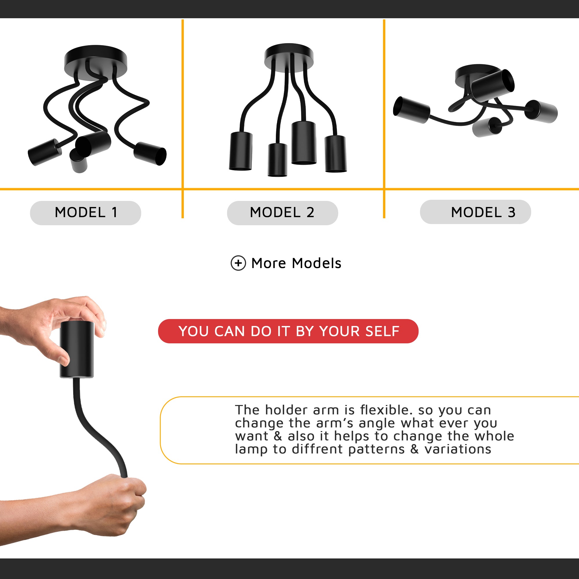 Modern Black Ceiling 4-Way Adjustable LED Light for Home décor~5875