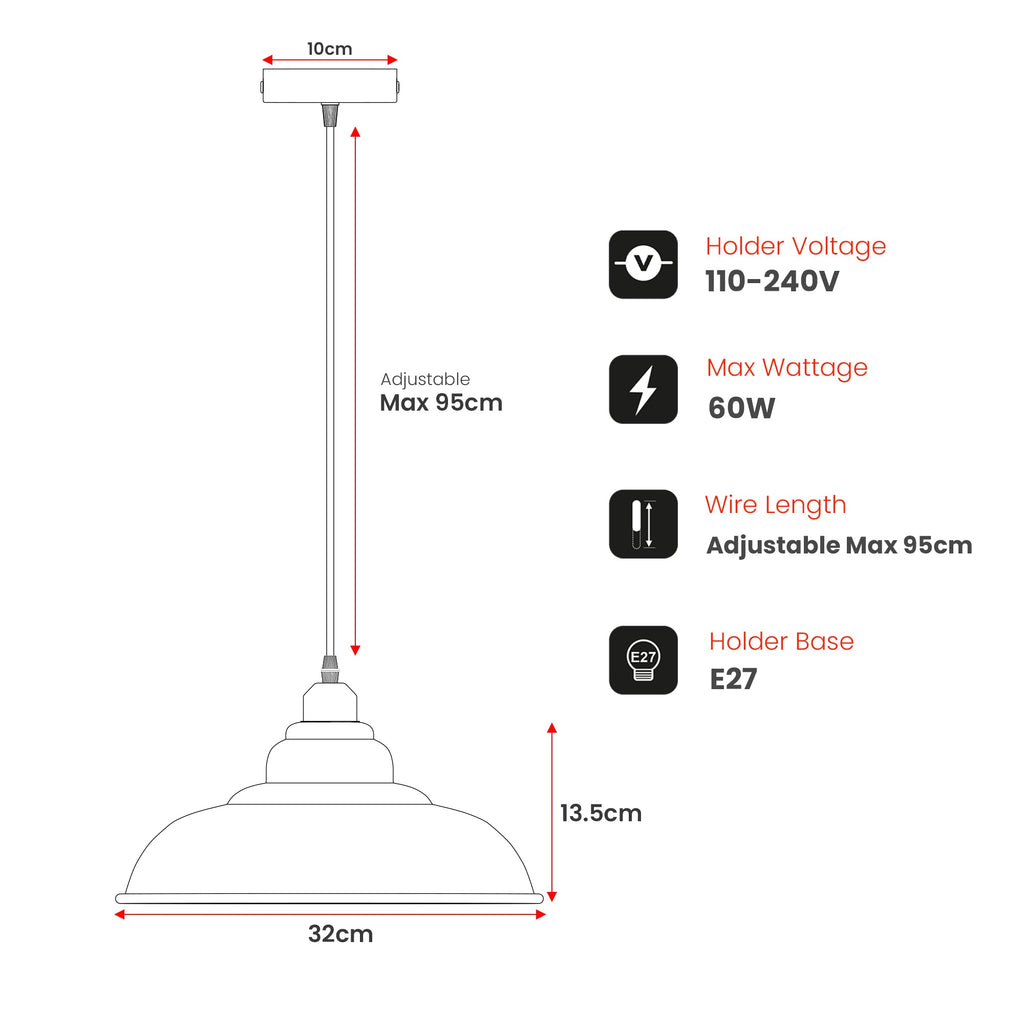 Vintage Retro Metal Shade Pendant Light | E27 ~5854