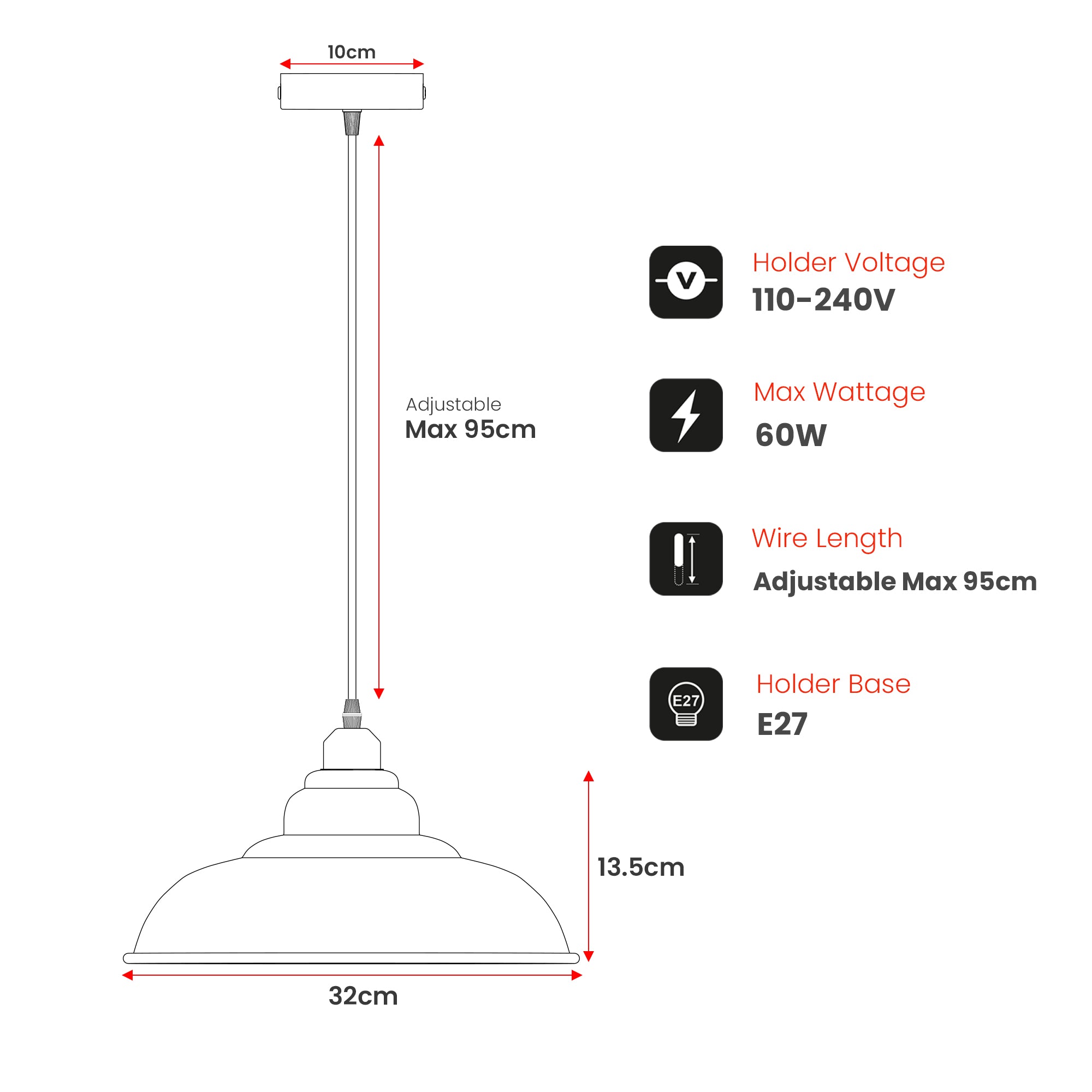 Vintage Retro Metal Shade Pendant Light | E27 ~5854
