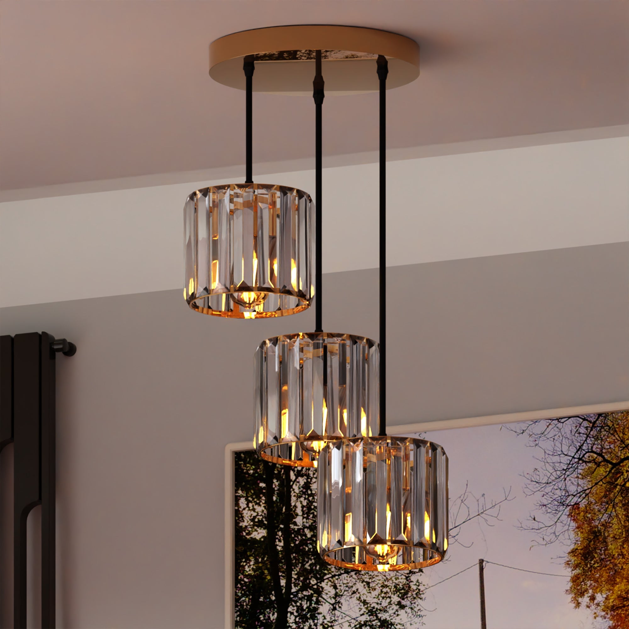 Modern Crystal 3 Head Pendant Light Indoor Entrance Dining Room ~6131