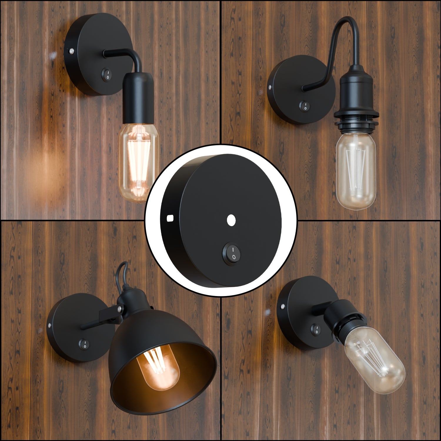 Single Point Drop Metal Ceiling Rose with Integrated Switch for Wall Lights