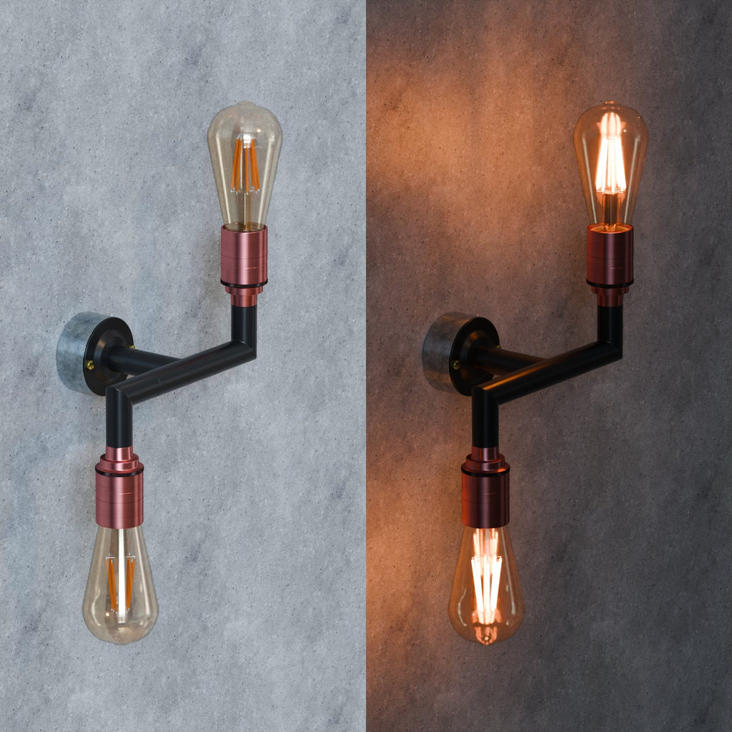 Industrial Metal Conduit Pipe Double Wall Sconce Light Kit E27