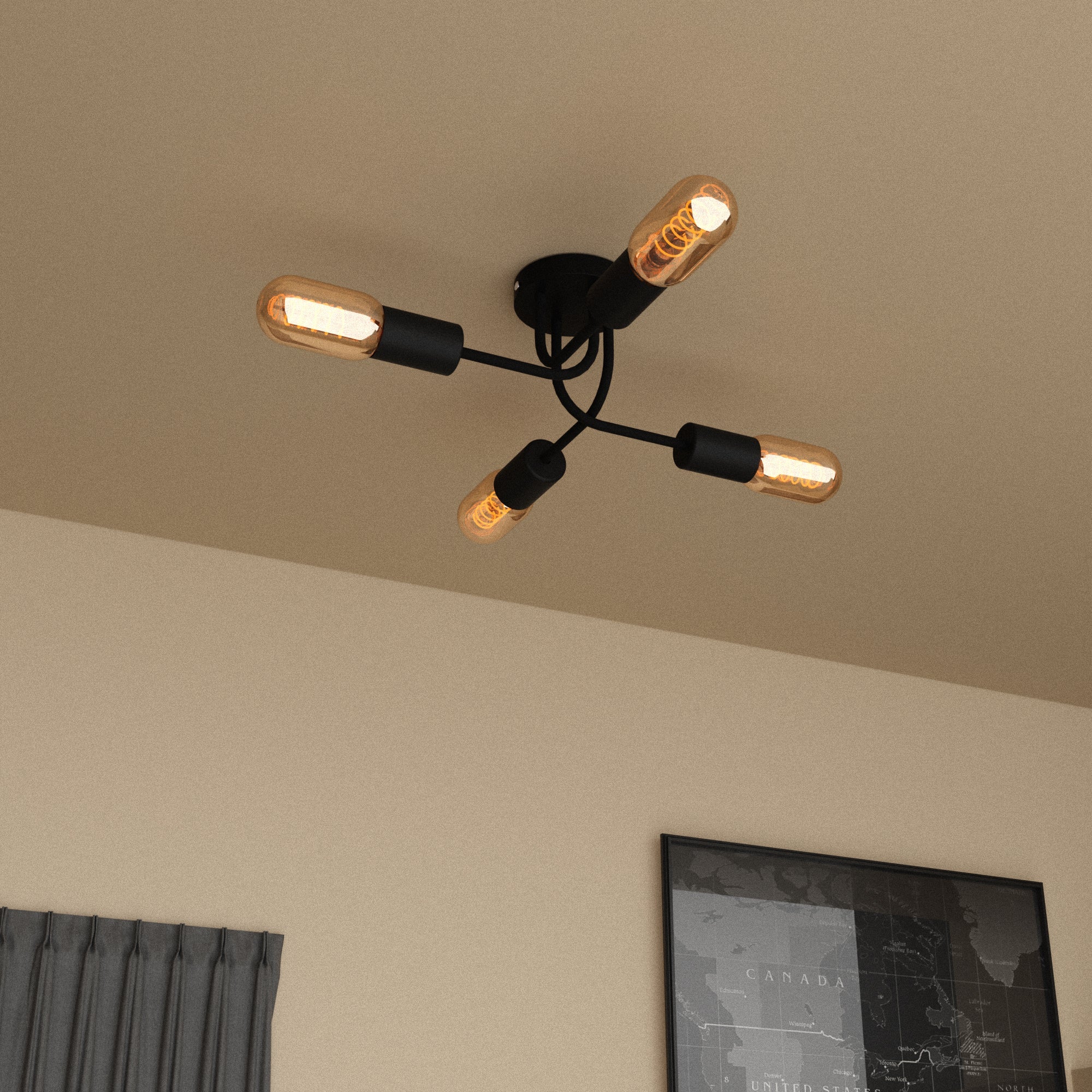 Modern Black 4-Way Adjustable Semi-Flush Mount Ceiling Light Fixture for Home Decor
