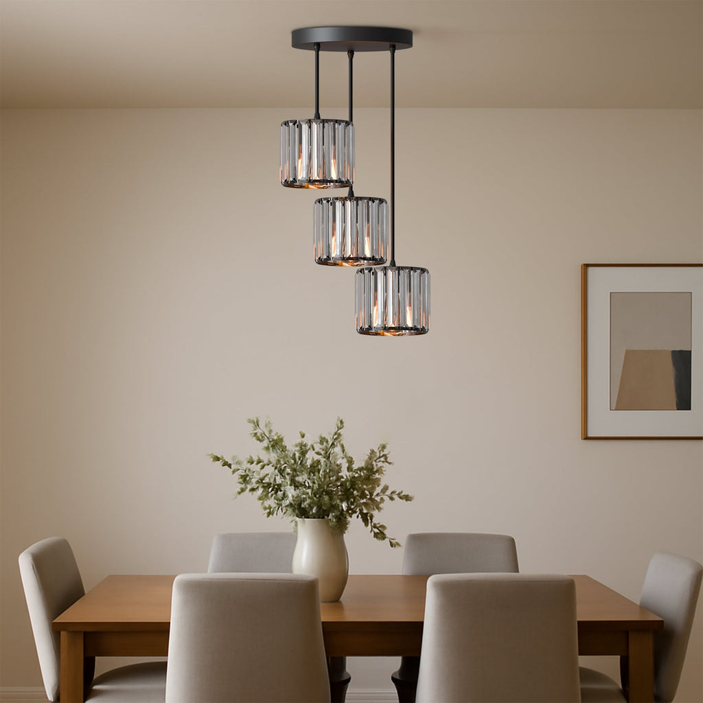 Modern Crystal 3 Head Pendant Light Indoor Entrance Dining Room ~6131