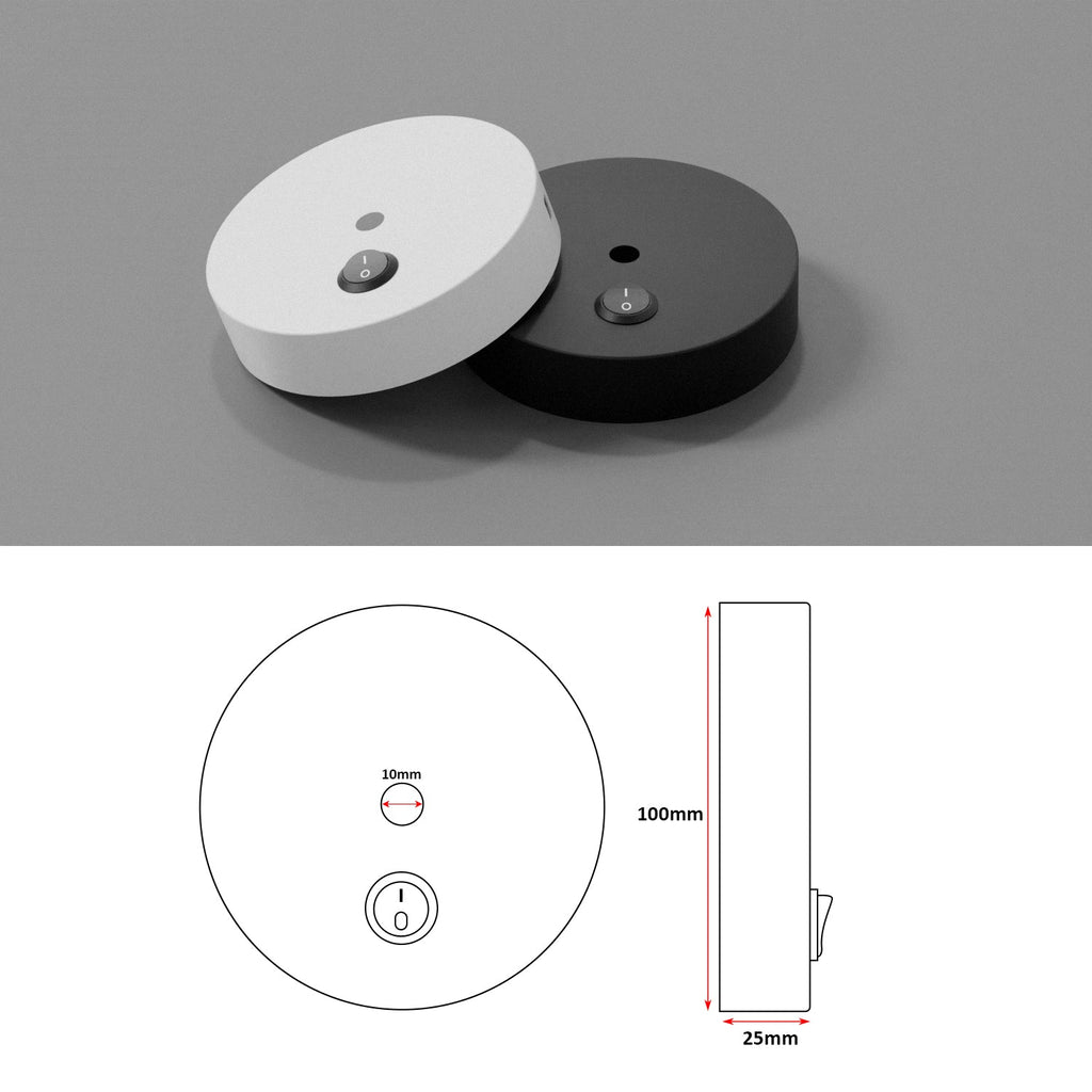 Single Point Drop Metal Ceiling Rose with Integrated Switch for Wall Lights