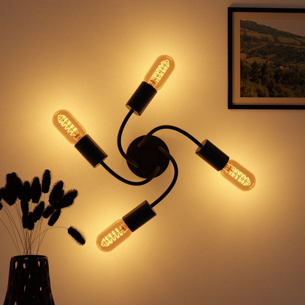 Modern Black 4-Way Adjustable Sputnik Semi Flush Mount Ceiling Light