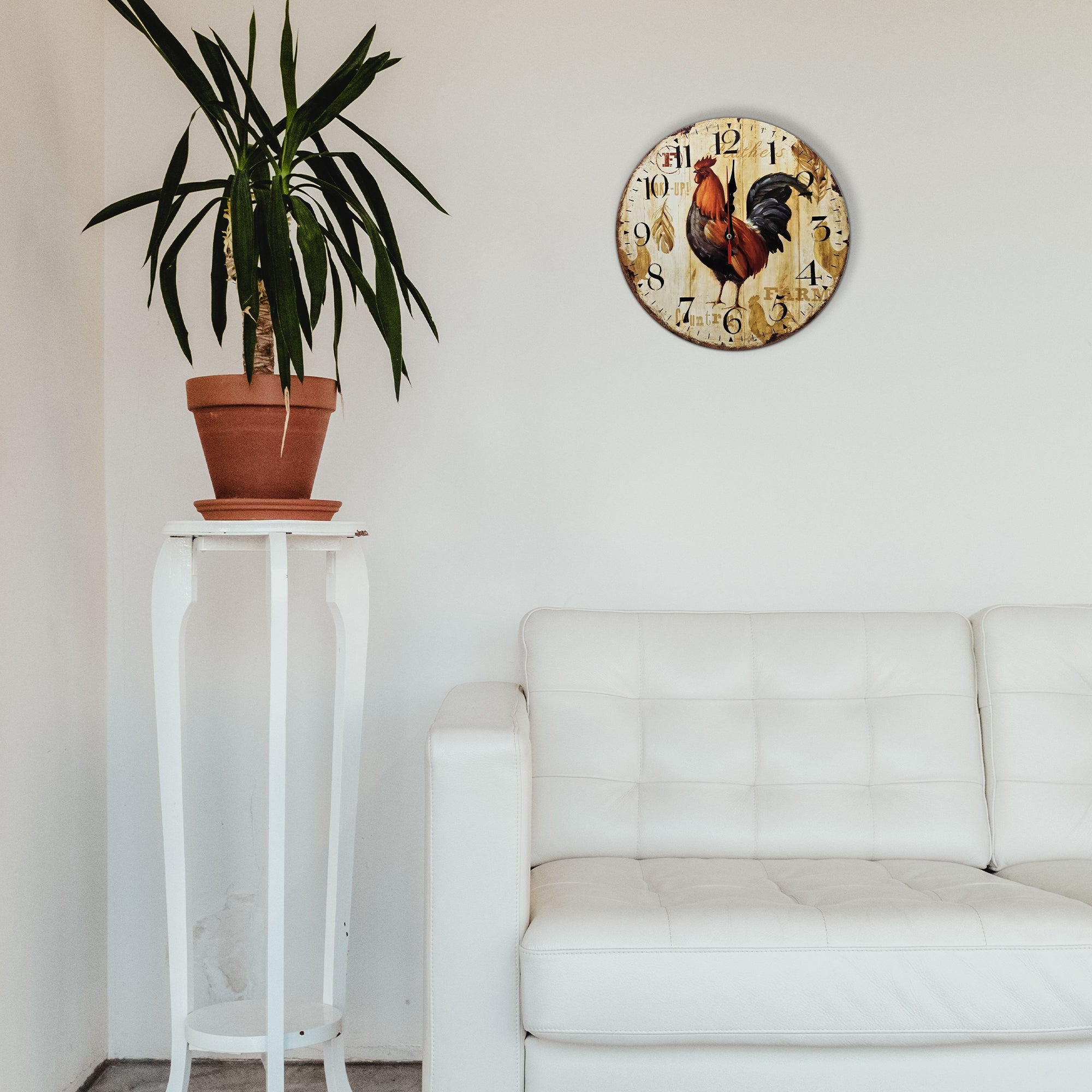 Large Retro Wooden Rooster Wall Clocks Battery Operated~5206