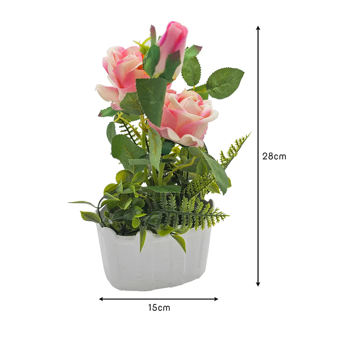 Artificial Silk Rose Flower Set with Elegant White Pot 2 Pack