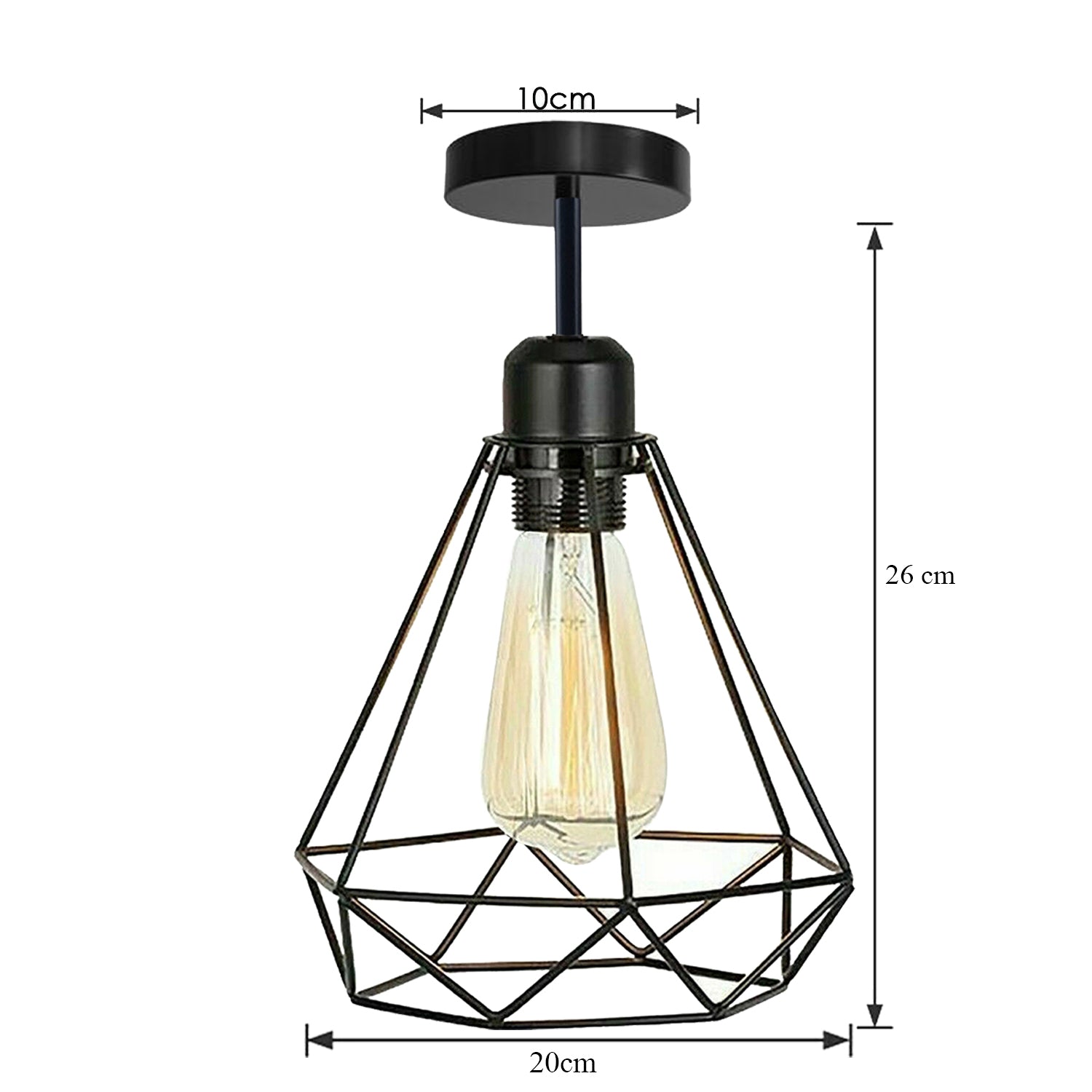 Modern Industrial Vintage Cage Ceiling Light Fixture, Flush Mount, E27 Base