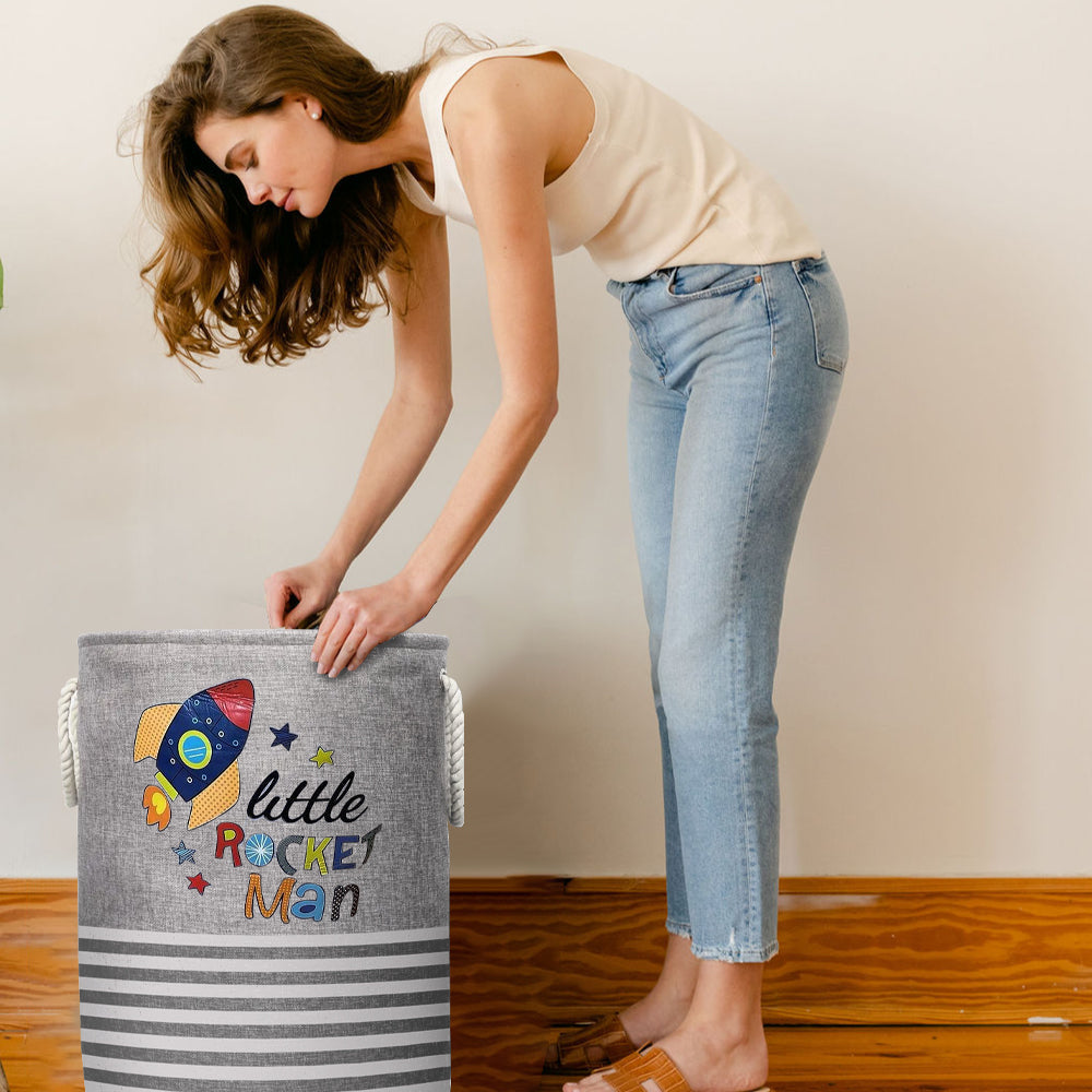 Large Foldable Cotton Laundry Basket Round Dirty Clothes Storage Bag