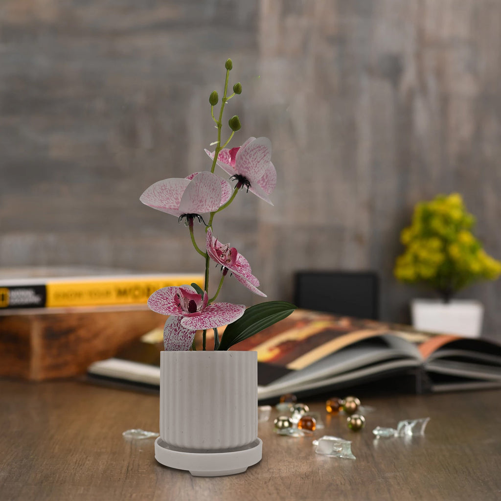 Lifelike Artificial Orchid Flower Arrangement in Elegant Vase for Home Decor