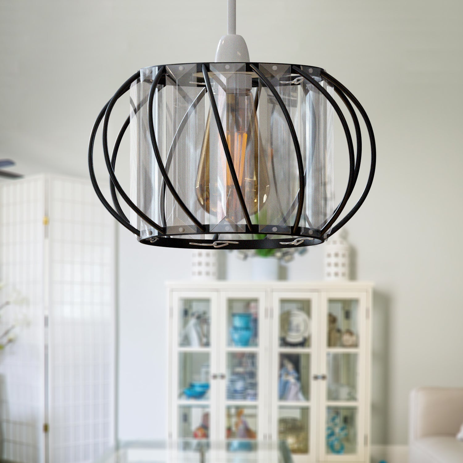 Elegant Modern Crystal Glass & Metal Cage Ceiling Pendant Light Shade