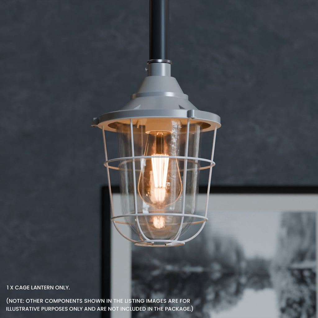 Durable Industrial Caged Conduit Fisherman Wall Lantern with Tempered Glass Shade
