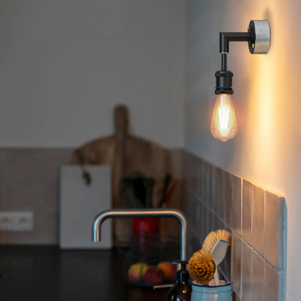 Industrial Black Metal Conduit Pipe Wall Light, Edison E27 Lamp Holder